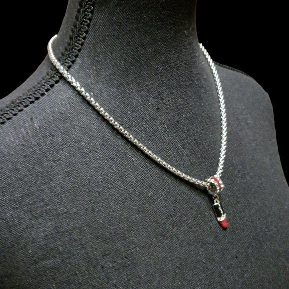 Black and Red Crystal  Rhinestone Lipstick Necklace - Picture 2 of 4